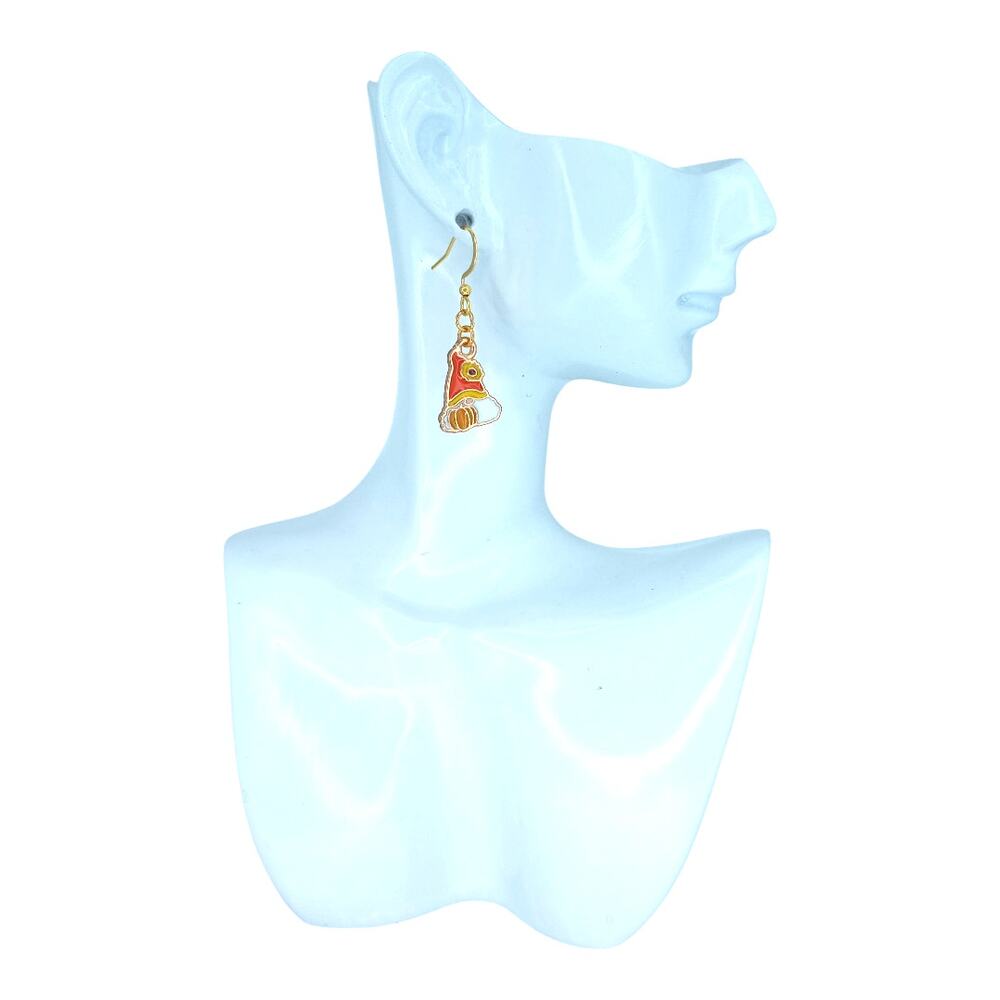 Fall gnome pumpkin dangle earrings — lightweight autumn holiday jewelry - Picture 4 of 4
